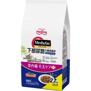 ［ペットライン］メディファス 室内猫 毛玉ケアプラス 11歳から チキン＆フィッシュ味 2.7kg (450g×6)