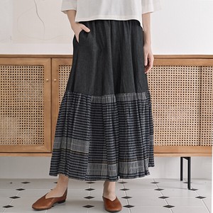 Skirt Plaid Gathered Skirt Denim 2024 Spring/Summer