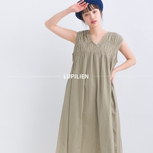 Casual Dress Natulan Listed Cotton Linen Shirring One-piece Dress