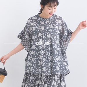 Button Shirt/Blouse Frilled Blouse Printed