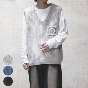 Sweater/Knitwear Mesh Knit Pocket Vest V-Neck Loose Size