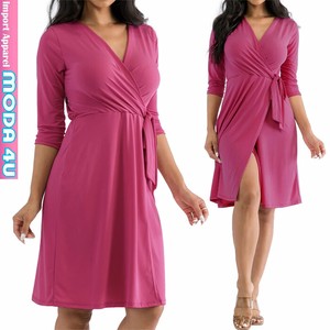 Casual Dress Pink Layered V-Neck One-piece Dress 7/10 length