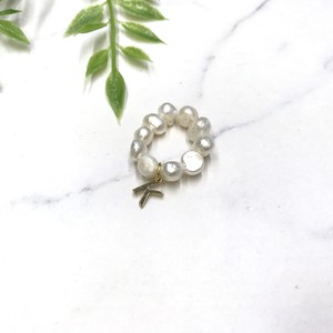 Silver-Based Pearl/Moon Stone Ring Pearl Alphabet Bijoux Rings
