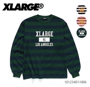 エクストララージ【X-LARGE】COLLEGE LOGO STRIPED L/S TEE ロンT 長袖 メンズ クルーネック ボーダー ロゴ