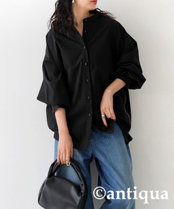 Antiqua Button Shirt/Blouse Plain Color Long Sleeves 2Way Tops Ladies' Autumn/Winter
