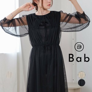 【SALE】チュールのカーデを羽織ったようなデザイン☆前後2WAYチュールギャザーワンピース