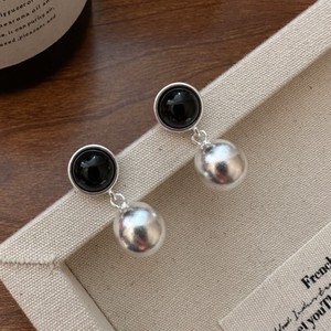 Pierced Earrings Silver Post Rhinestone sliver black 【2024NEW】