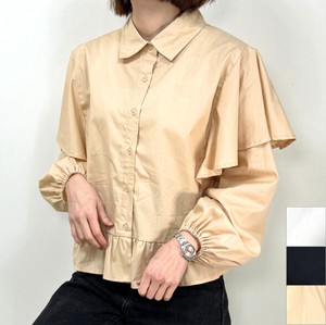 Button Shirt/Blouse Pudding Puff Sleeve Cotton