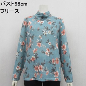 T-shirt Floral Pattern High-Neck Shirring Fleece