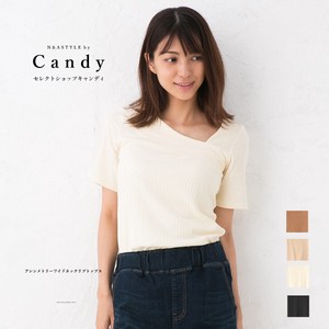 T-shirt Knitted Tops Rib Cotton Ladies' Short-Sleeve Cut-and-sew
