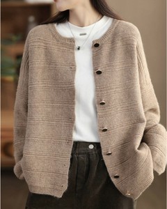 Sweater/Knitwear Knitted Plain Color Long Sleeves Cardigan Sweater Ladies'
