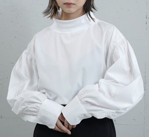 Button Shirt/Blouse Design Bicolor Front/Rear 2-way Stitch Puff Sleeve