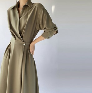 Casual Dress Plain Color Long Sleeves Ladies