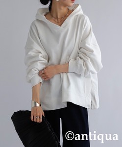 Antiqua Hoodie Mini Plain Color Long Sleeves Tops Ladies