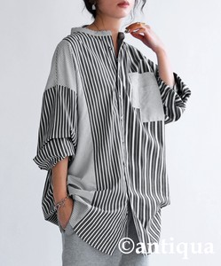 Antiqua Button Shirt/Blouse Long Sleeves Stripe Tops Ladies' Popular Seller