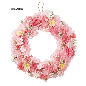 桜ピンクリース（造花）　春の玄関ドア飾り　直径38cm
