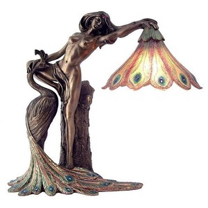 孔雀の女神ランプ アールヌーボー彫刻彫像フィリップ・ウォルファー作彫刻照明洋風装飾飾ライト輸入品