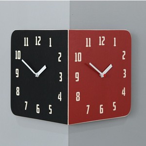 電波両面時計 Morden Retro Round Corner Clock (Black&Red) コーナー両面時計