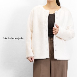 Jacket Collarless Buttons Fake Fur Front Opening 【2024NEW】