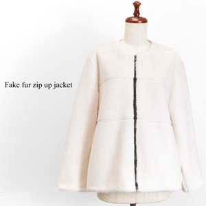 Jacket Collarless A-Line Fake Fur Front Opening 【2024NEW】