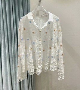 Button Shirt/Blouse Lace Blouse Embroidered 2024 Spring/Summer