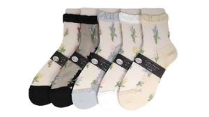 No Show Socks Antibacterial Finishing Floral Pattern Midi Length