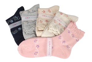 短袜 横条纹 花卉图案 日本制造