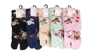 【日本製足袋ソックス】　フクロウと梅