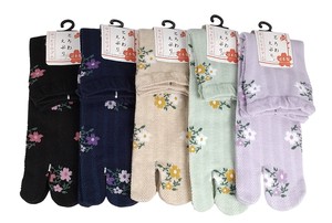 短袜 网眼 直条纹 Tabi 袜 花卉图案 日本制造