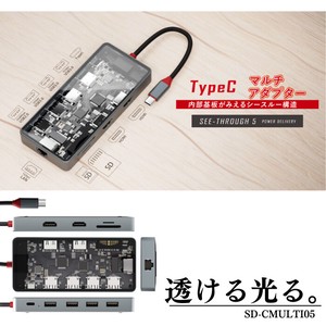 エアリア 【SEE-THROUGH5】シースルーファイブ LAN HDMI PD対応TypeCポート USBポート カードリーダー