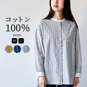 Button Shirt/Blouse Long Sleeves Stripe Tops Ladies'