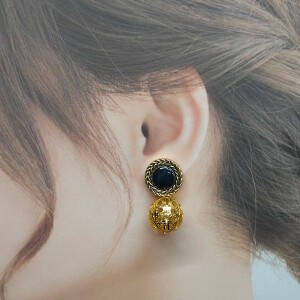 Pierced Earrings Gold Post Antique Buttons M 2-way
