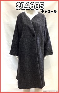 Coat Plain Color Long Coat Collarless Outerwear Ladies'