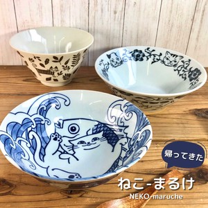 美浓烧 丼饭碗/盖饭碗 陶器 拉面碗 猫 日本制造