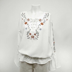 Button Shirt/Blouse Floral Pattern Embroidered