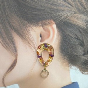 Clip-On Earrings Gold Post Earrings Dry flower Spring/Summer M Clear