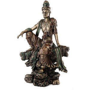 水月観音 半跏思惟像鋳造ブロンズ風彫像高さ 約36cm置物慈悲の観音菩薩像彫刻心の浄化輸入品