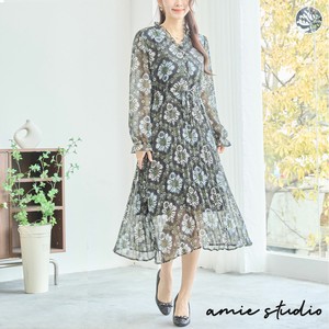 Casual Dress Patterned All Over V-Neck L One-piece Dress M 【2024NEW】
