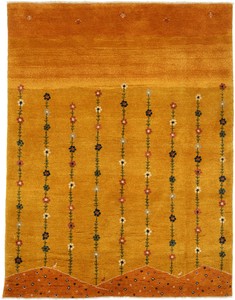ペルシャン ギャッベ シラーズ産 ウール 手織 ラグ イエロー系 ドザール (約150×200cmサイズ) PG-85035