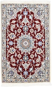 ペルシャ 絨毯 ナイン ウール 手織 玄関マット 赤系 約51×80cm N-2194