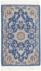 ペルシャ 絨毯 ナイン ウール 手織 玄関マット ブルー系 約50×79cm N-2195
