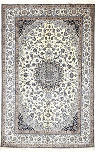 ペルシャ 絨毯 ナイン ハビビアン ウール 手織 ラグ ベージュ系 約200×310cm NHA-2