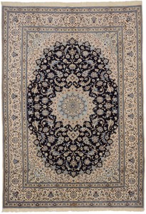 ペルシャ 絨毯 ナイン マタバリ ウール 手織 ラグ ネイビー系 約200×290cm NHM-1