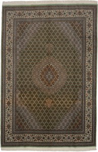 ペルシャ 絨毯 タブリーズ ウール 手織 ラグ グリーン系 約200×298cm T-501