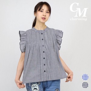 Button Shirt/Blouse Design Ruffle Plaid Front Opening NEW