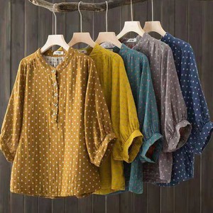 Button Shirt/Blouse Pullover Double Gauze Polka Dot NEW