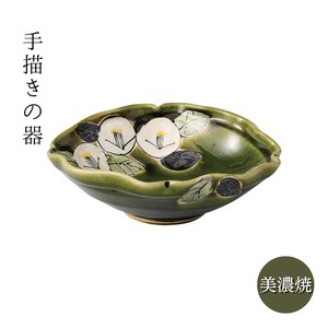 ギフト 織部椿ひねり鉢 手描き 日本製 美濃焼