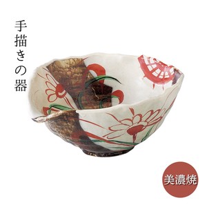 ギフト 白流赤絵万暦片口深鉢 手描き 日本製 美濃焼