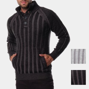 Sweater/Knitwear Stripe High-Neck Knit Tops