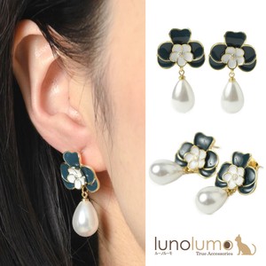 Pierced Earringss Pearl Flower Bicolor sliver Ladies'
